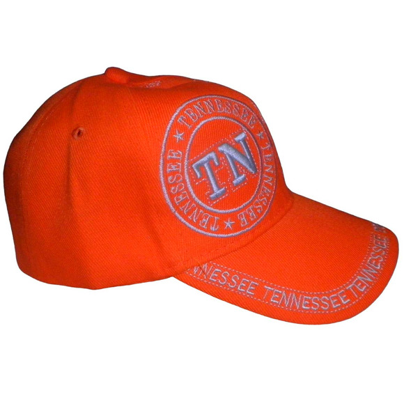 Tennessee TN Ball Cap, Solid Orange, White Embroidery, Strapback, Trucker Hat - Picture 2 of 4